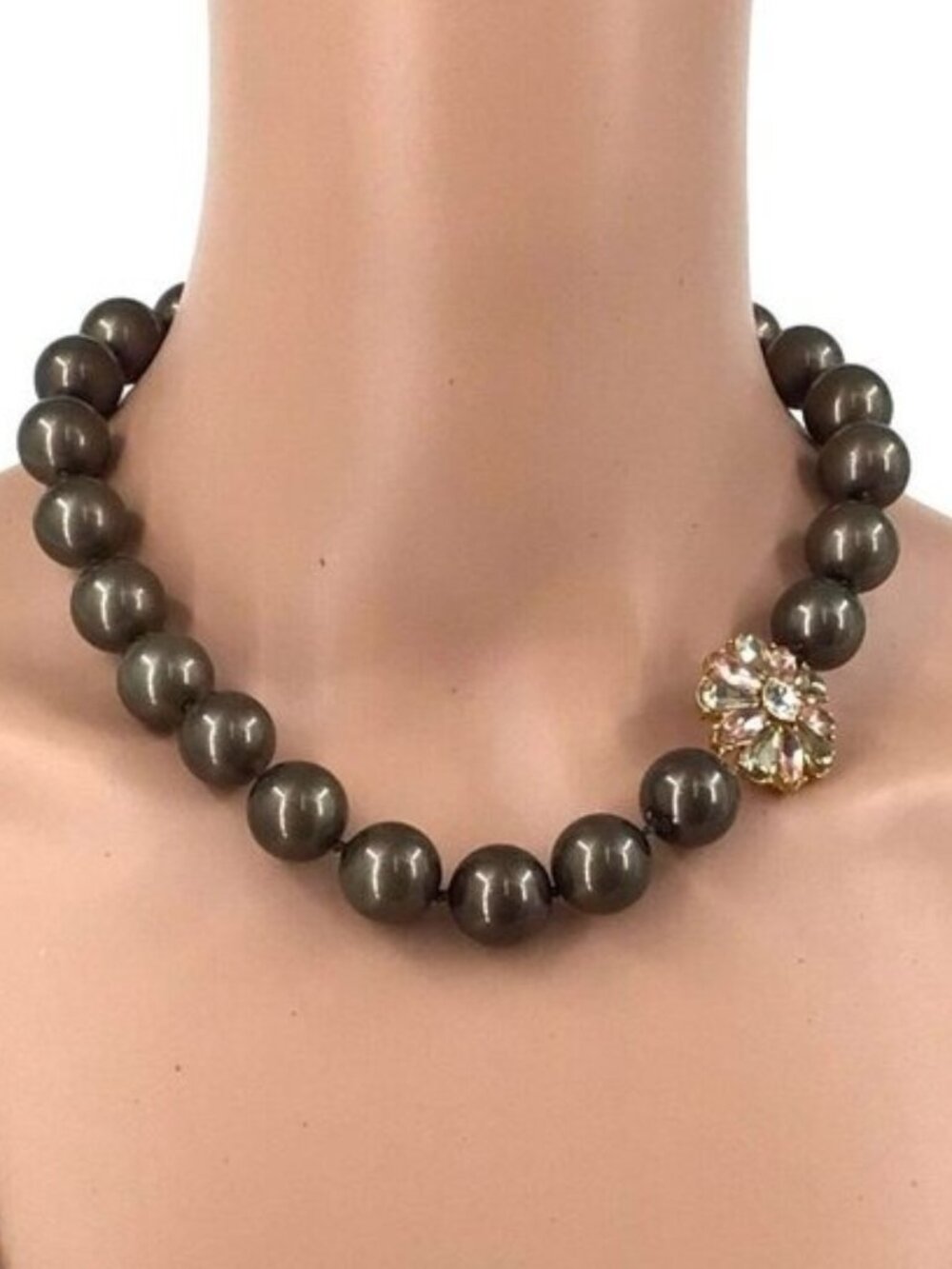 Lia Sophia Taffeta Necklace Bronze Beaded Crystal Flower Accent Adjustable